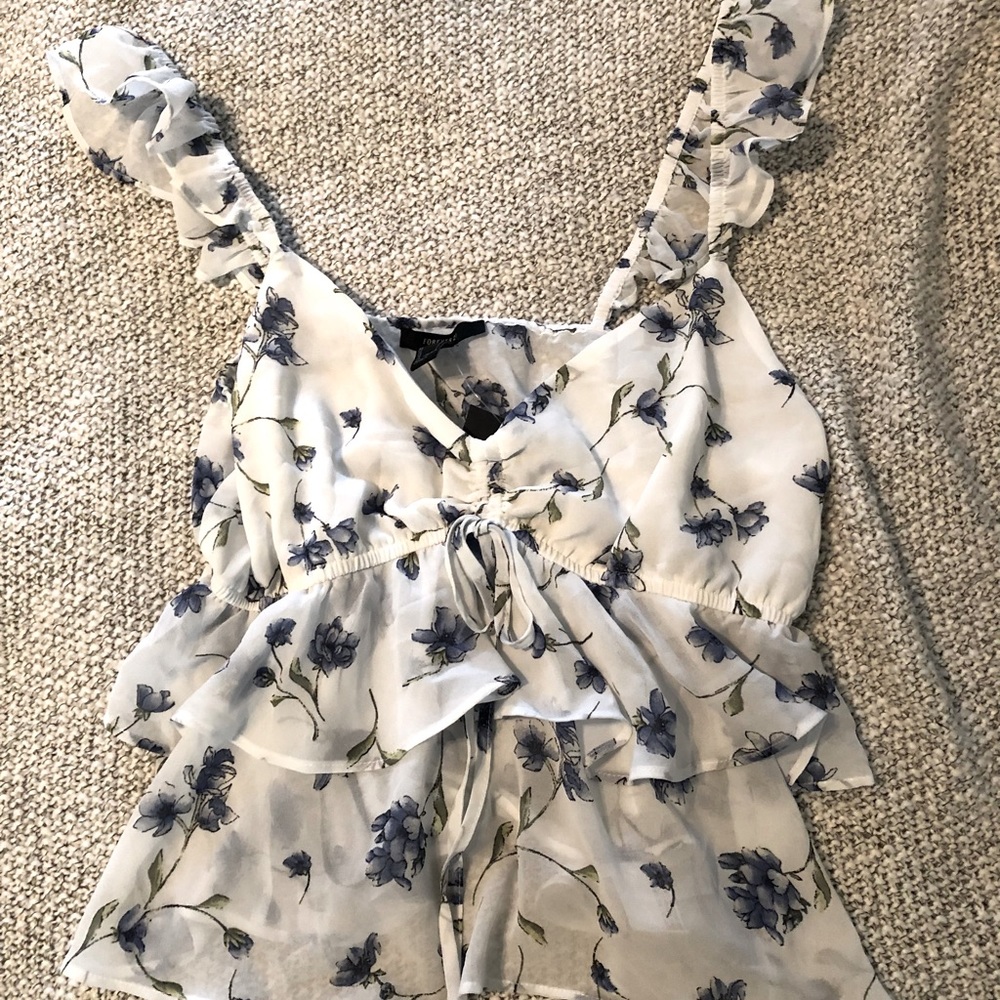 Forever 21 Tops | Tiered Floral Tank Top | Color: Blue/White | Size: L